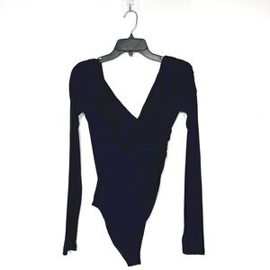 Abound Women’s Black Long Sleeves Jersey Knit Ruched  Bodysuit Size XS